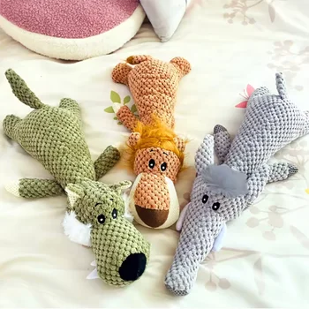 1/3 pçs grande brinquedo do cão mordida-resistente som brinquedo de pelúcia leão lobo elefante dos desenhos animados brinquedo para animais de estimação brinquedo do cão estridente para cães pequenos e médios 1