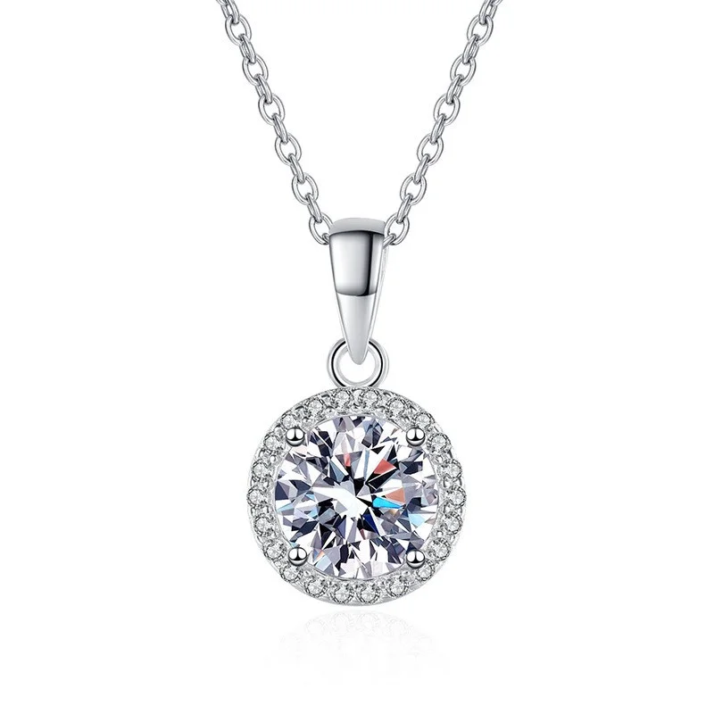 

ZFSILVER Fashion Classic 925 Silver Moissanite Design 1CT Round Pendant Necklaces For Charm Women Accessories Jewelry Gift XL053