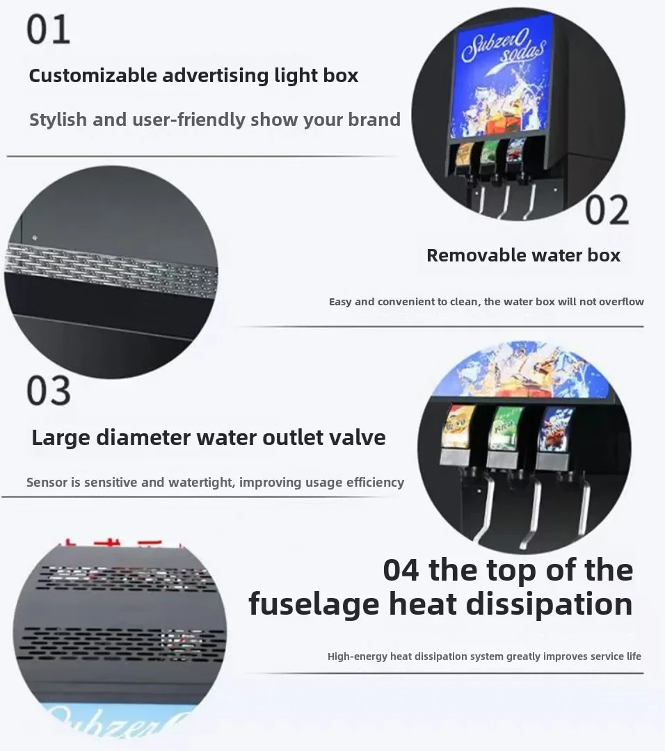 220V50HZ 250W Commercial Soda Maker, 1-4 Flavors Mixed Post Cold Drink Soda Beverage Machine with Cooling System 4