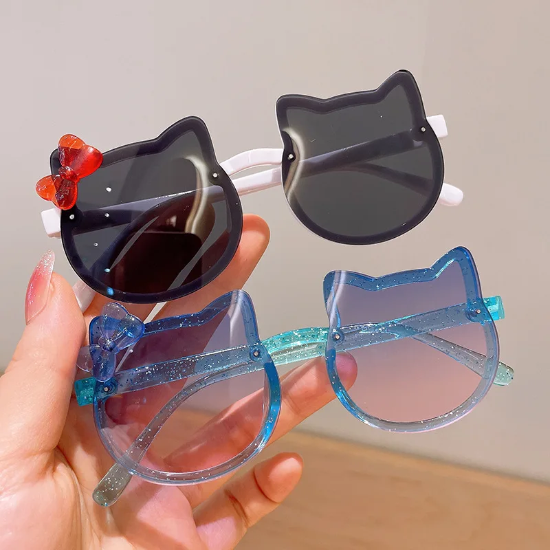 New Korean Style Cat Shape Children's Cute Cartoon Sunglasses Kids Anti UV Eyewear Round Colourful Sunglass
