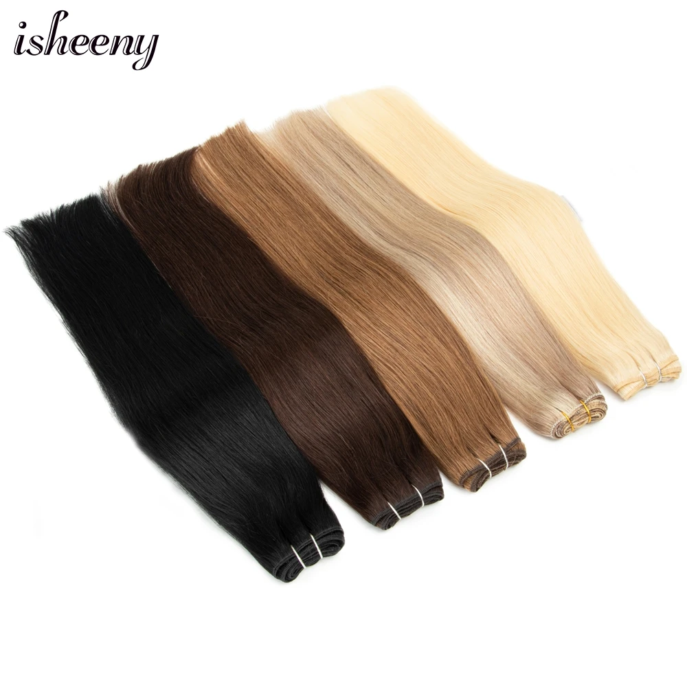 Human Hair Extensions Isheeny Human Hair Weft Brazilian Remy Human Hair Bundles Sew In Weaves Black Brown Blonde Straight Natural