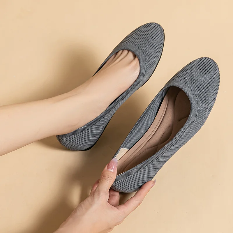 Women shoes flat elastic knitting round head mixed color soft sole breathable comfortable fashion women's light casual shoes  23 5