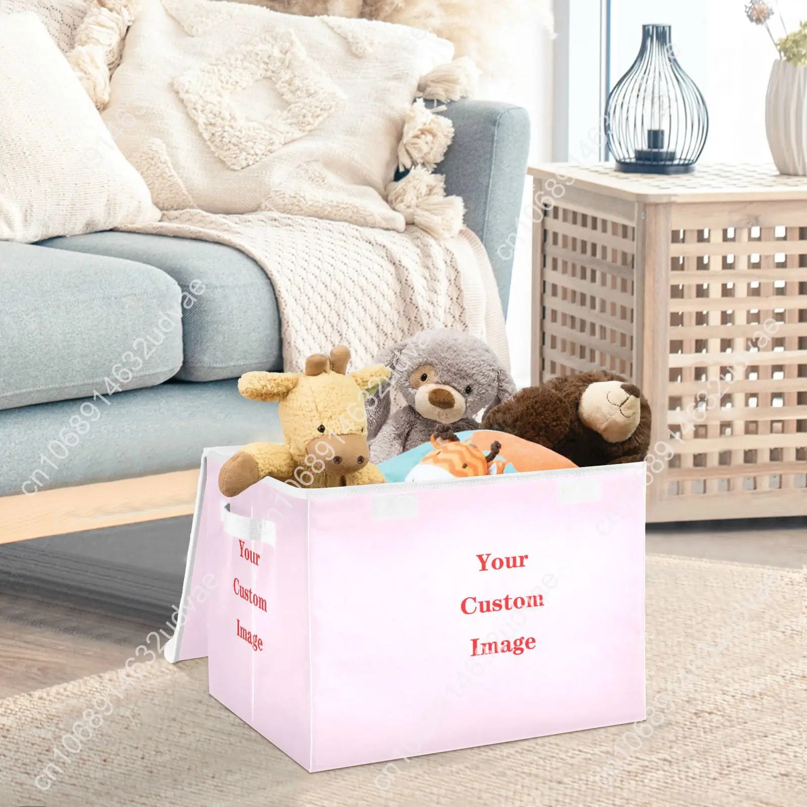 Customize Plus Size Storage Bin With Lid Fabric Organizer Box Handle Foldable Basket For Book Clothes Toy Nursery Bedroom Closet