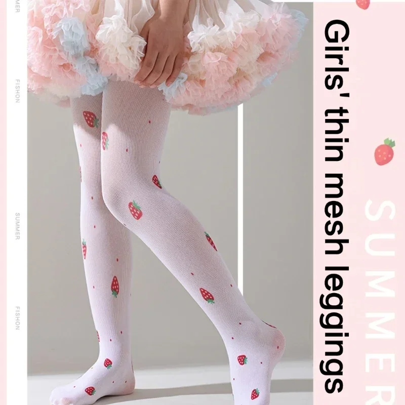 Cherry Print Children Girls Pantyhose Summer Thin Mesh Baby Girls Tight Long Stockings for 3-12 Years Girl Princess Socks kids pantyhose ballet tights fishnet stockings