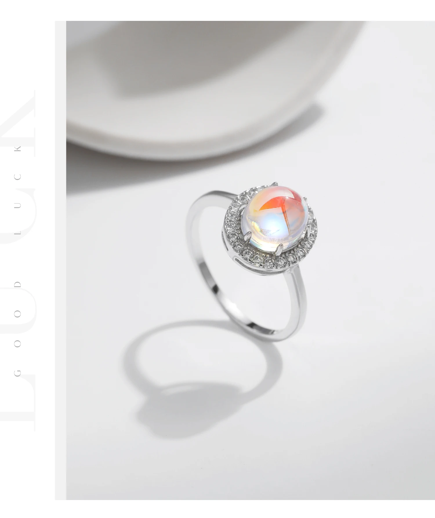 MODIAN 925 Sterling Silver Delicate Luxurt Oval Moonstone Party Finger Ring Shiny Rainbow Color Fine Jewlry For Women Gift