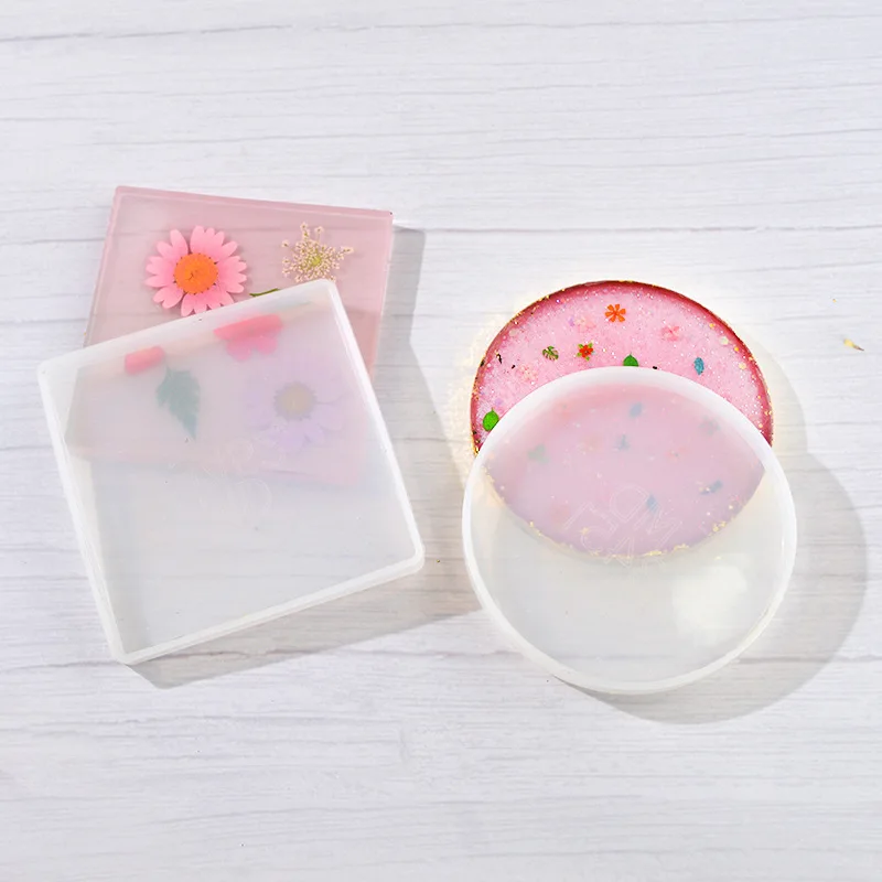 4 Pack Round and Square Shape Coaster Base Silicone Mold Resin Molds Epoxy UV DIY Resin Craft Home Decoration Tools