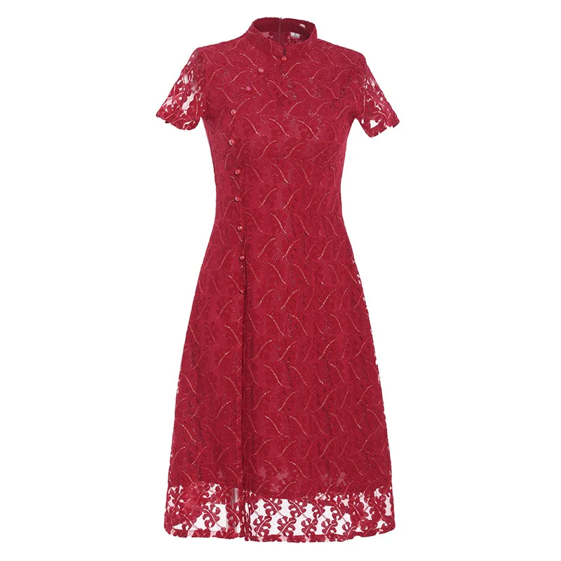 Vintage Oversize 4XL Novelty Short Chinese Formal Rayon Dress Chinese Style Women Mandarin Collar Qipao Elegant Lady Cheongsam