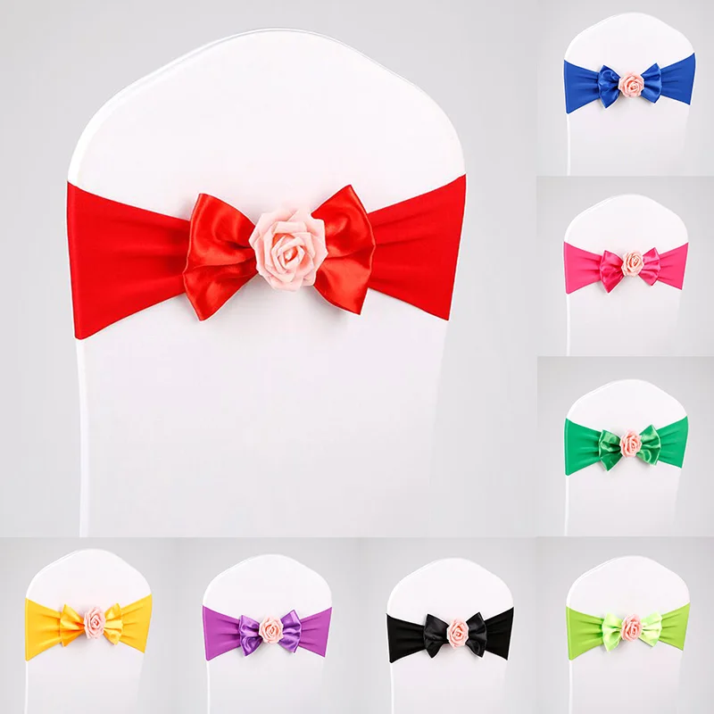 

Free Fitting Elastic Bow Hotel Back Chair Cover With Satin Ribbon Solid Color Wedding Banquet Party Decoration Dining Chair Cove
