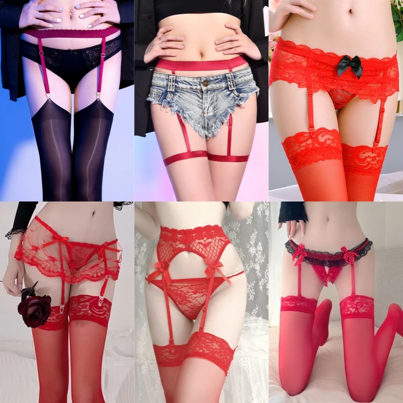 Red Lace ThighHigh Garters Women Sexy Transparent Underwear Elastic