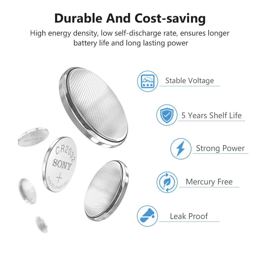 SONY 1-50Pcs CR2032 3V Lithium Button Cell Batteries BR2032 DL2032 ECR2032 Coin Battery Single Use For Watch Car Remote Key