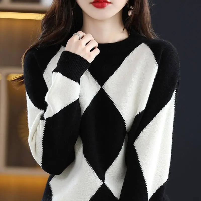 Autumn Winter KPOP Fashion Style Harajuku Slim Fit Tops Women Loose Casual All Match Knitwear O Neck Insert Long Sleeve Sweaters