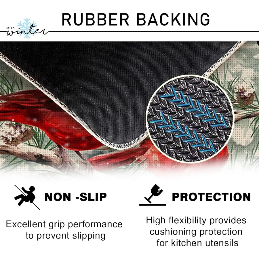 Farmhouse Cardinal Christmas Buffalo Plaid Kitchen Rug Set 4