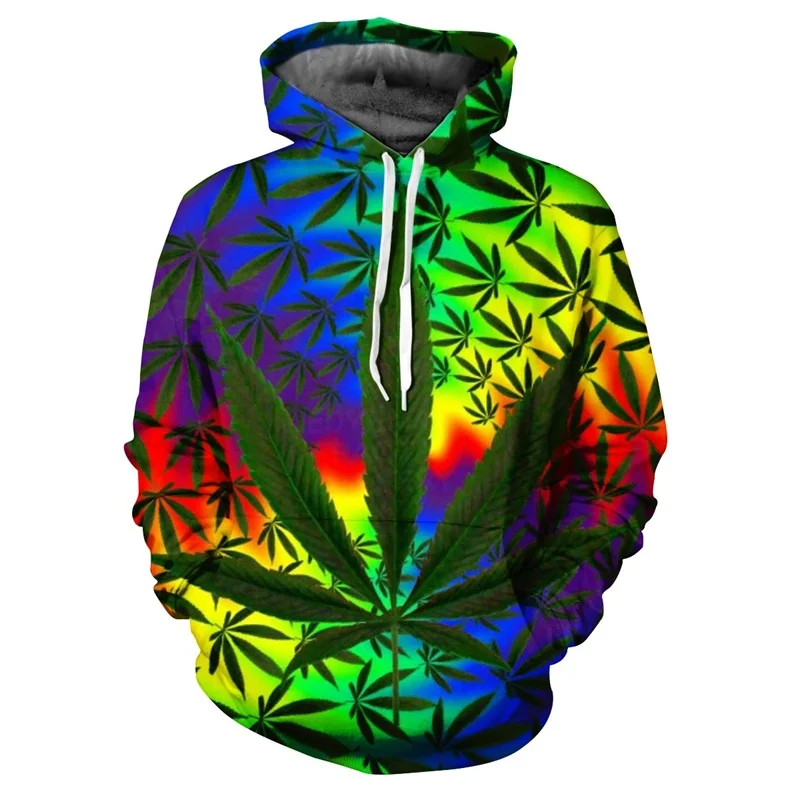 thumbnail image 1 of Sudadera con capucha con estampado 3D de hojas de malezas para hombre, sudadera informal de manga larga con patrón de plantas coloridas, sudadera holgada unisex, jersey de calle, 1 of 5