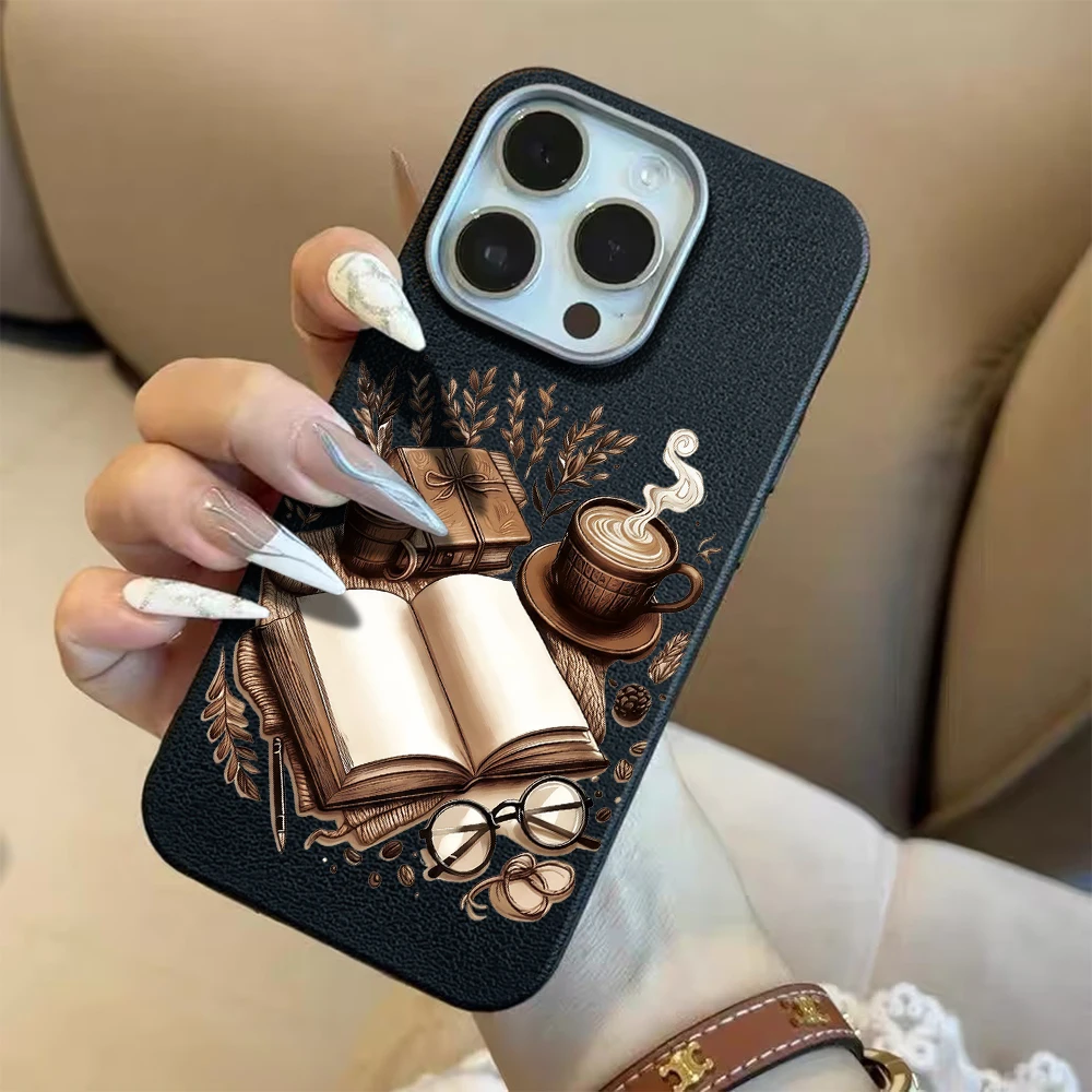 Vintage Lichee Pattern Coffee Books Phone Case with Air Bumper Cover