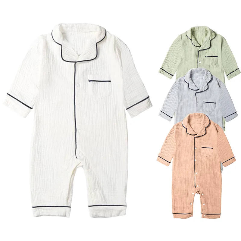 Autumn Baby Sleepwear Organic Cotton Clothes for Boy Girl Newborn Pajama Solid Color Muslin Romper Kids Pajamas Toddler Jumpsuit