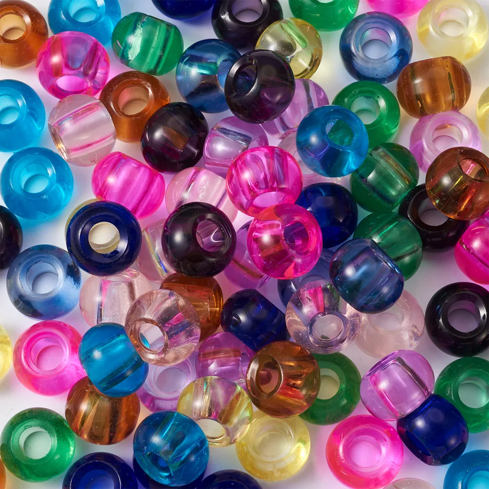 Kissitty 100Pcs Mixed Color Rondelle Shape Transparent Glass European Beads Big Hole Beads For Bracelet Jewelry Making Gift