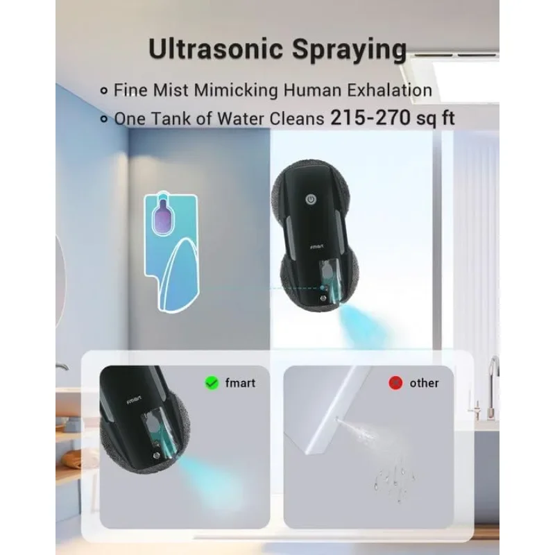 FMART T9 Pro Window Cleaning Robot - 3800PA, Ultrasonic Water Spray, AI Path Planning, AI Edge Detection Window Cleaner Robot 5