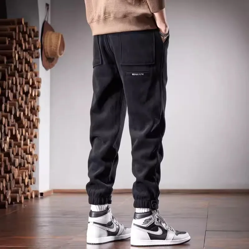 Black Baggy Pencil Pants Men Autumn Streetwear Hip Hop Casual Elastic Waist Drawstring Jogging Trousers