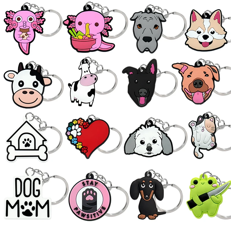 1 Stück PVC Hot Key Ring Kawaii Tier Cartoon Schlüssel anhänger Hunde Katzen Schweine Schlüssel halter für Männer Frauen Tasche Schmuck Auto Schlüssel Anhänger Charms