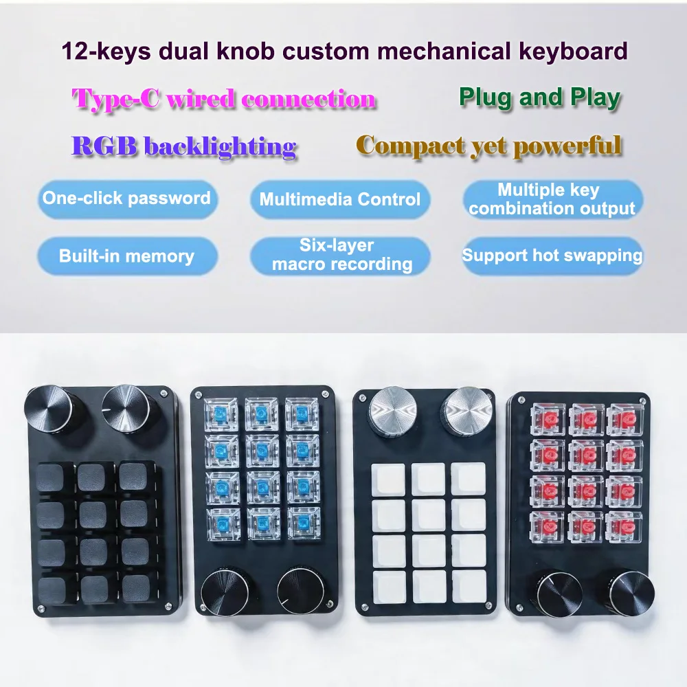 12-Keys Multi-Functional Editing Keyboard, 6-Layer Macro Recording, Full-Key Customization, One-Step Operation for Control - 5