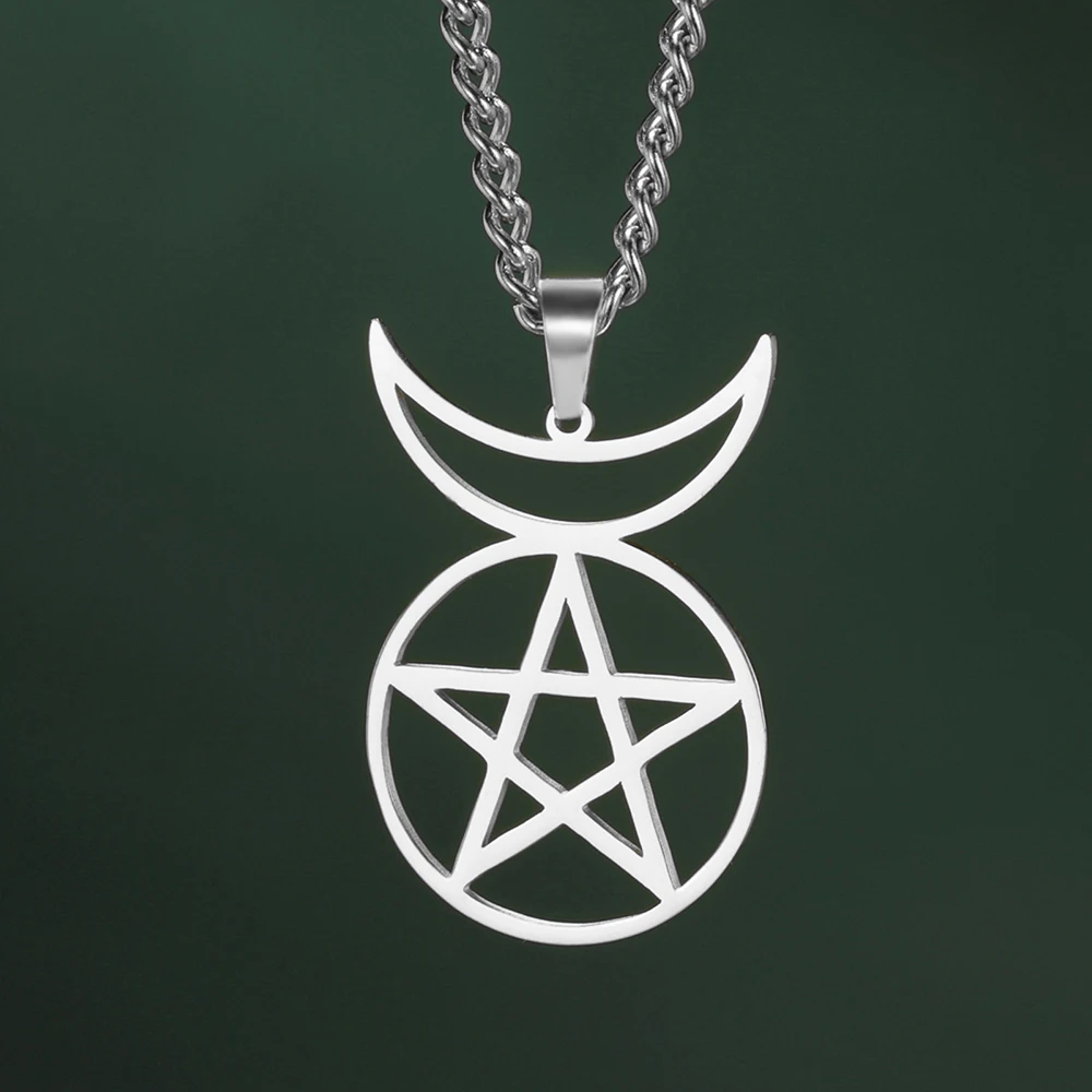 Dawapara gehörnter Gott cernunnos Siegel Anhänger Halskette Pentagramm dreifache Göttin Symbol Edelstahl Wicca Schmuck – Detail 14