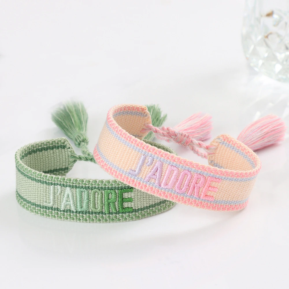 Bracciali Intrecciati Jadore Femminile Lettere Ricamate Corda A Mano Coppie Bracciali Nappa Intrecciati A Mano