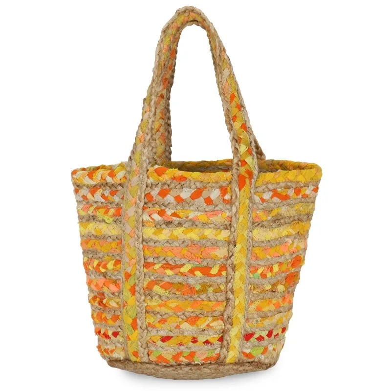 

Indian Jute Cotton Hand Bag Braided Woven Handbag Wide Space Storage Tote Bags