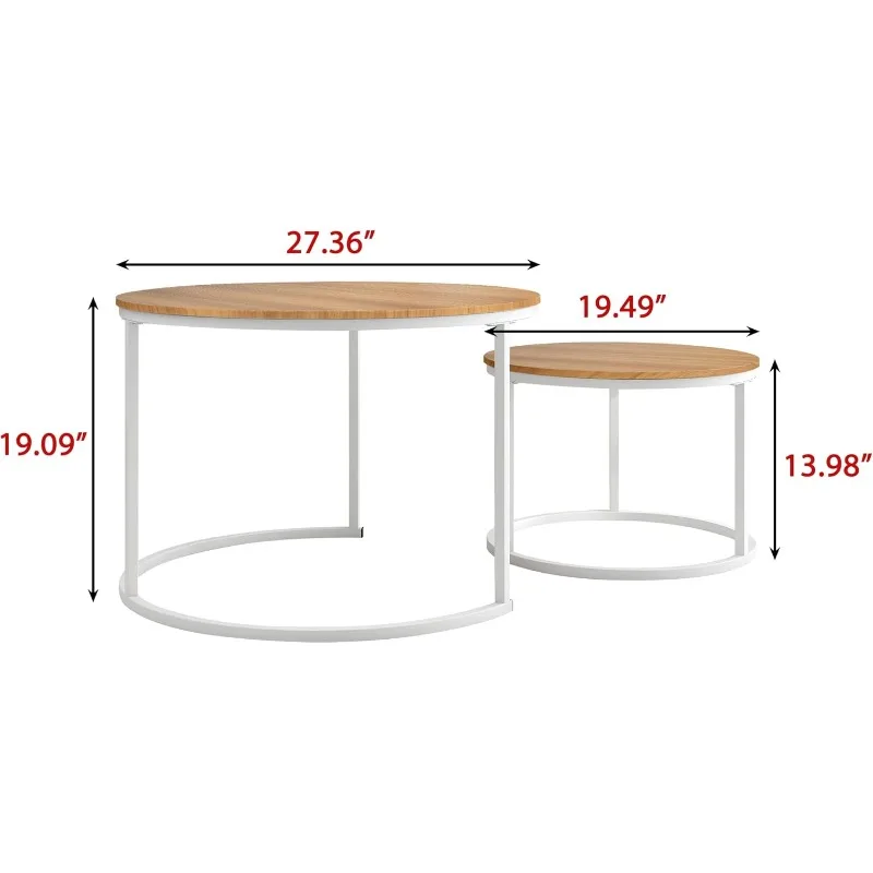 Industrial Round Coffee Table Set of 2 End Table for Living Room,Home Office,Stacking Side Tables,Wood Look Accent Furniture 2