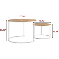 Industrial Round Coffee Table Set of 2 End Table for Living Room,Home Office,Stacking Side Tables,Wood Look Accent Furniture 2