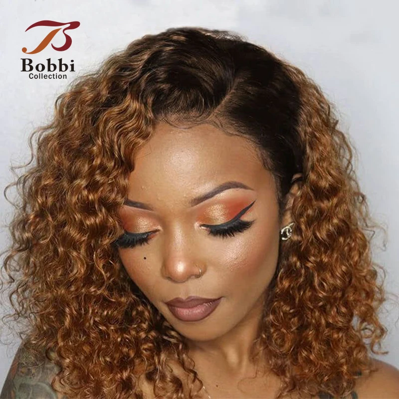 

13x4 Lace Front Wig Jerry Curly Human Hair Wigs For Women Ombre 1B 30 Ginger Brown Pre plucked Transparent Lace Closure Bobbi
