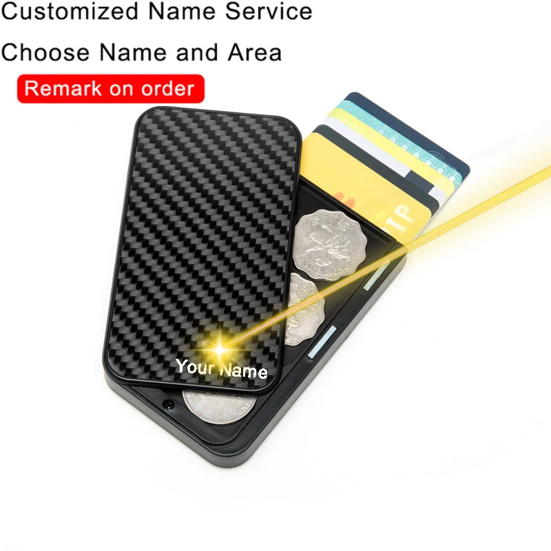 Customized Name Carbon Fiber Credit Bank Card Holder RFID Blocked Thin Wallet Men Slim ID Card Case Tarjetero Hombre Coins Purse