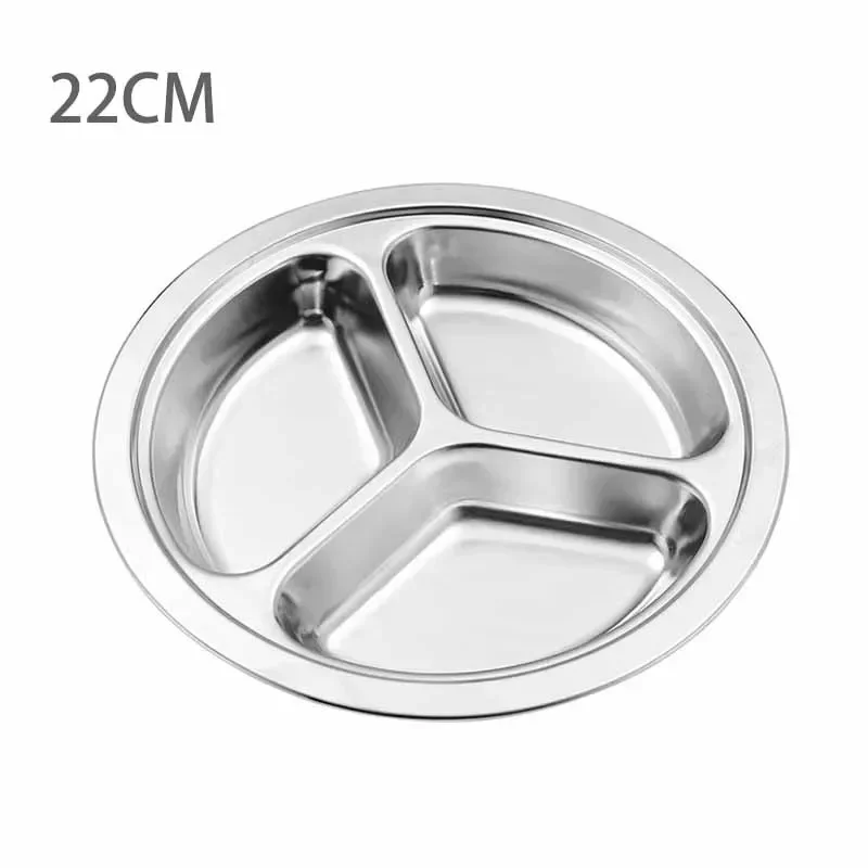 Dish Dinner Plate 1pcs Silver Stainless Steel 3 Sections Round Divided 22cm 24cm 26cm Snack Set Useful Practical stainless steel plates