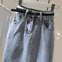 Versatile Chic Light Blue High Waist Denim Skirt Women Midi A-Line Bodycon Slit Slim Fit Stretch Cotton Casual Elegant New Style - Image 3