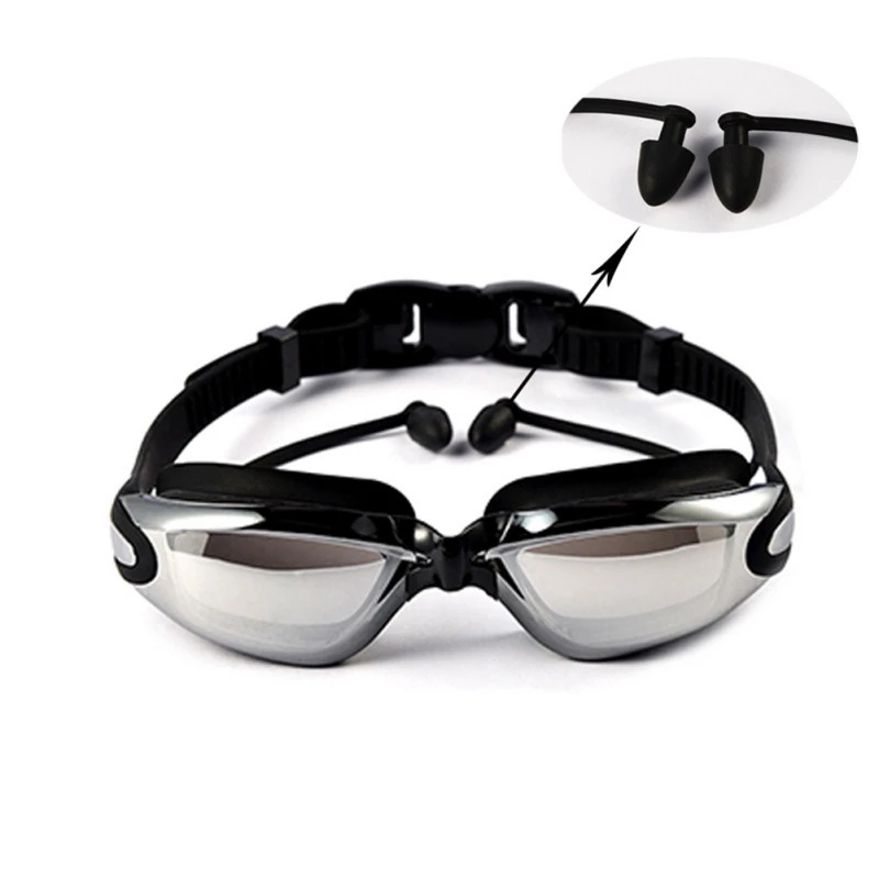 Large Frame Swim Goggles Anti-fog Anti-UV Goggles  Swimming Glasses w/Ear Plug 