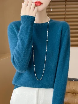 Autunno Inverno Donna 100% lana merino maglione O-Collo Pullover in cashmere Abbigliamento moda di base Comfort Warm Top Casual Solid 1