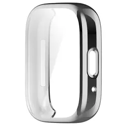 Premium Soft Silicone Case with Screen Protector for Smartwatches - Durable and Flexible Watchband Cover for Ultimate Protection (Silver)