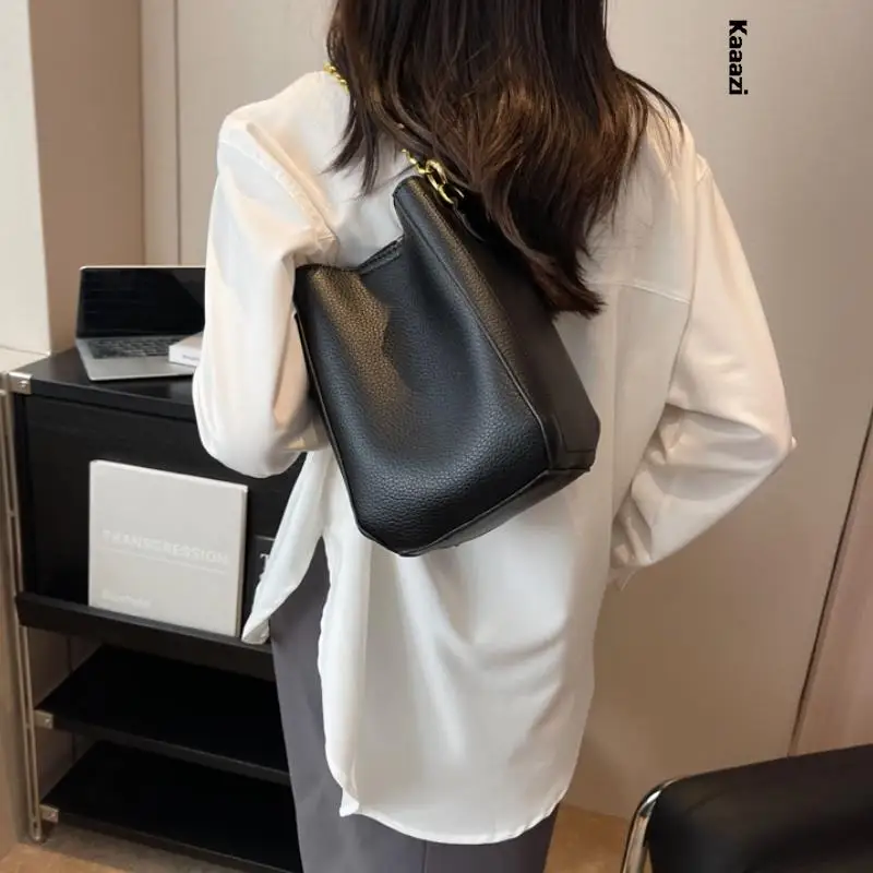 New Trendy Handbags For Women Leather Bucket Shoulder Bags Metal Chain  Crossbody Bag Luxury Fashion Designer Classic Versatile