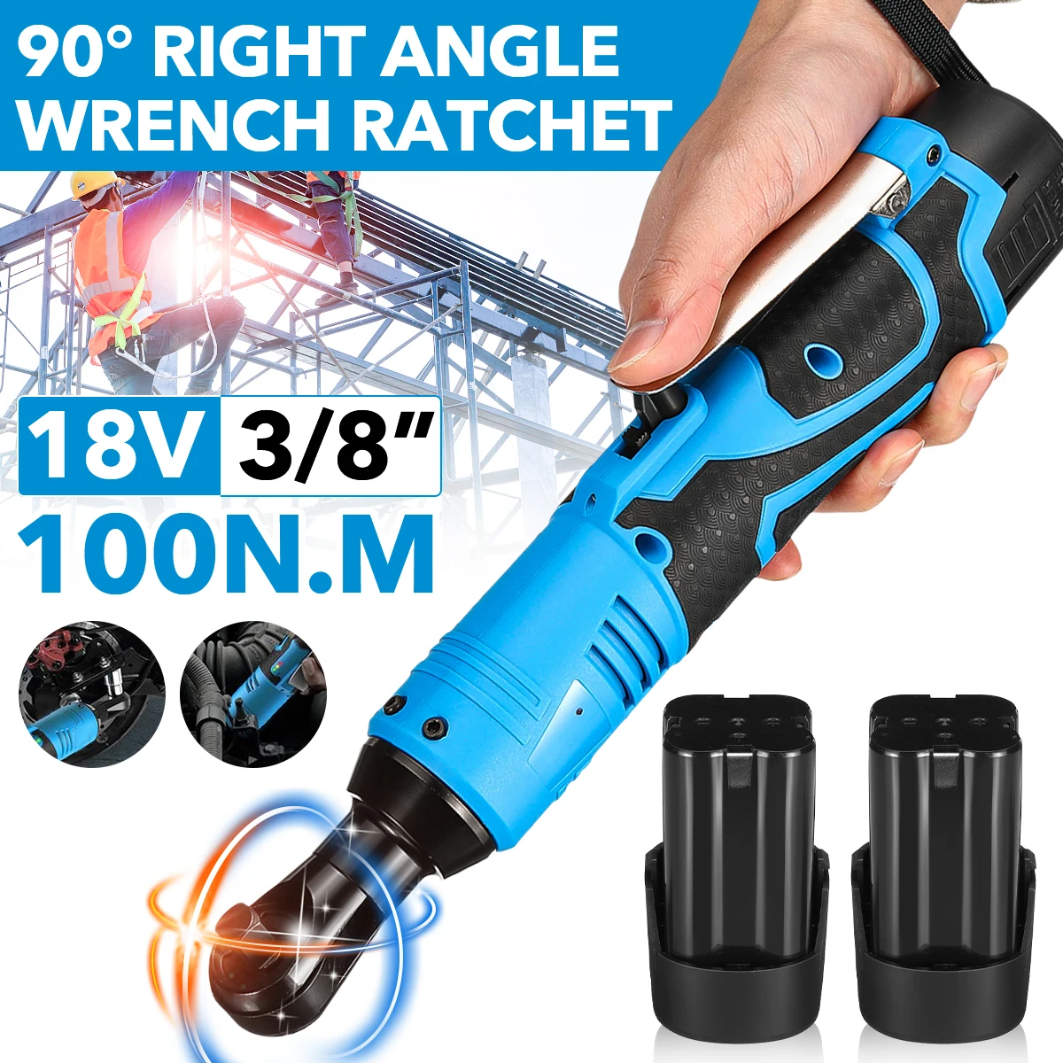 18V Impact Wrench Cordless Rechargeable Electric Wrench 3/8 Inch Right Angle Ratchet Wrenches Impact Driver Power Tool multifunctional 16 8v impact wrench cordless rechargeable electric wrench 3 8 inch 90° right angle ratchet wrenches impact driver power tool