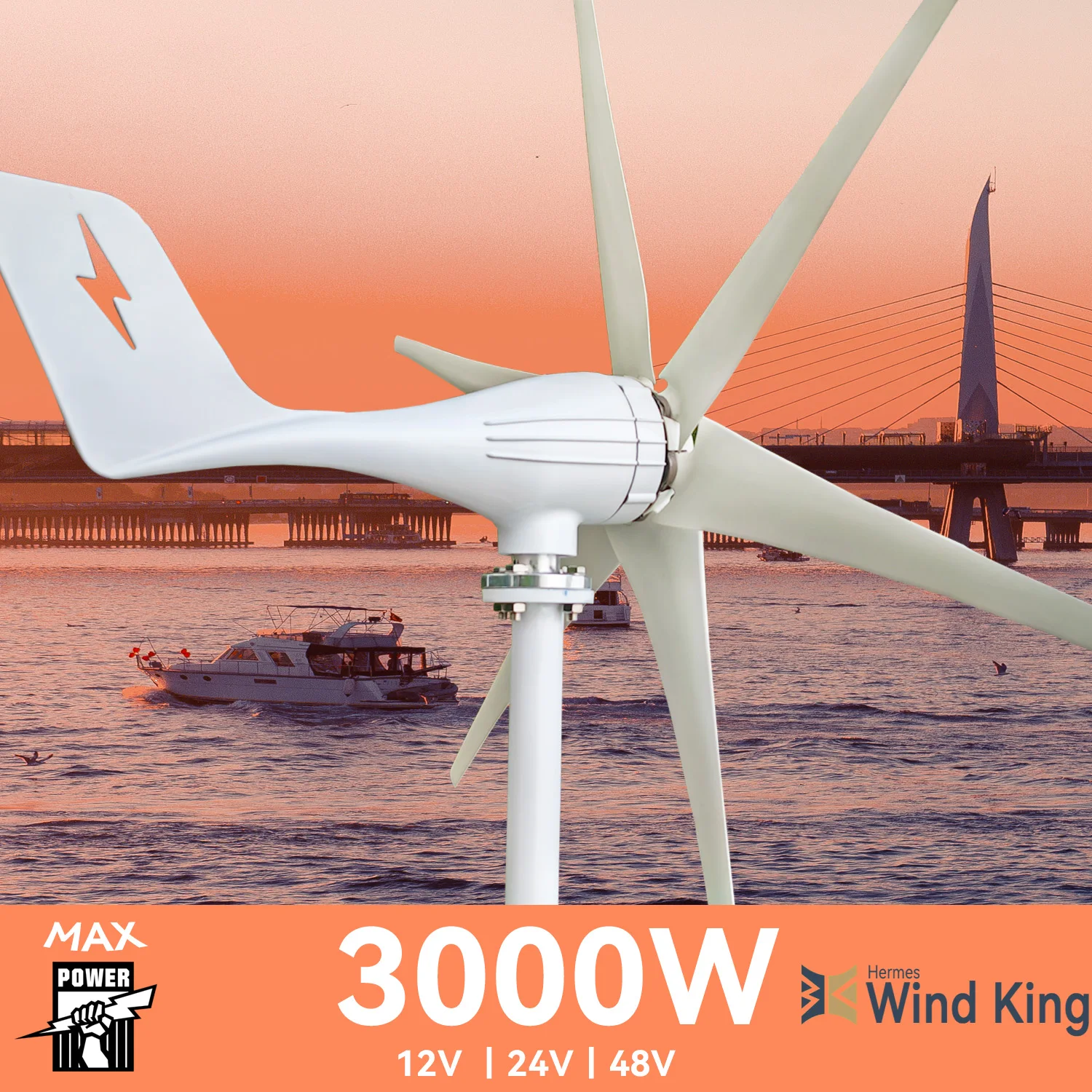 

【Higher Power】3000W Wind Turbine High Efficiency Windmill With MPPT Charger/Hybrid Solar System, HomeUse 6 Blades Horizontal