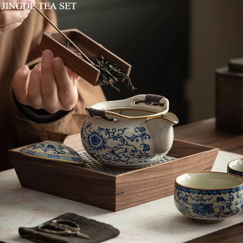 Palace Museum Cultural and Creative Ru Kiln Kung Fu Tea Set Teacup Light Luxury High End Gift Box for Leaders, Customers