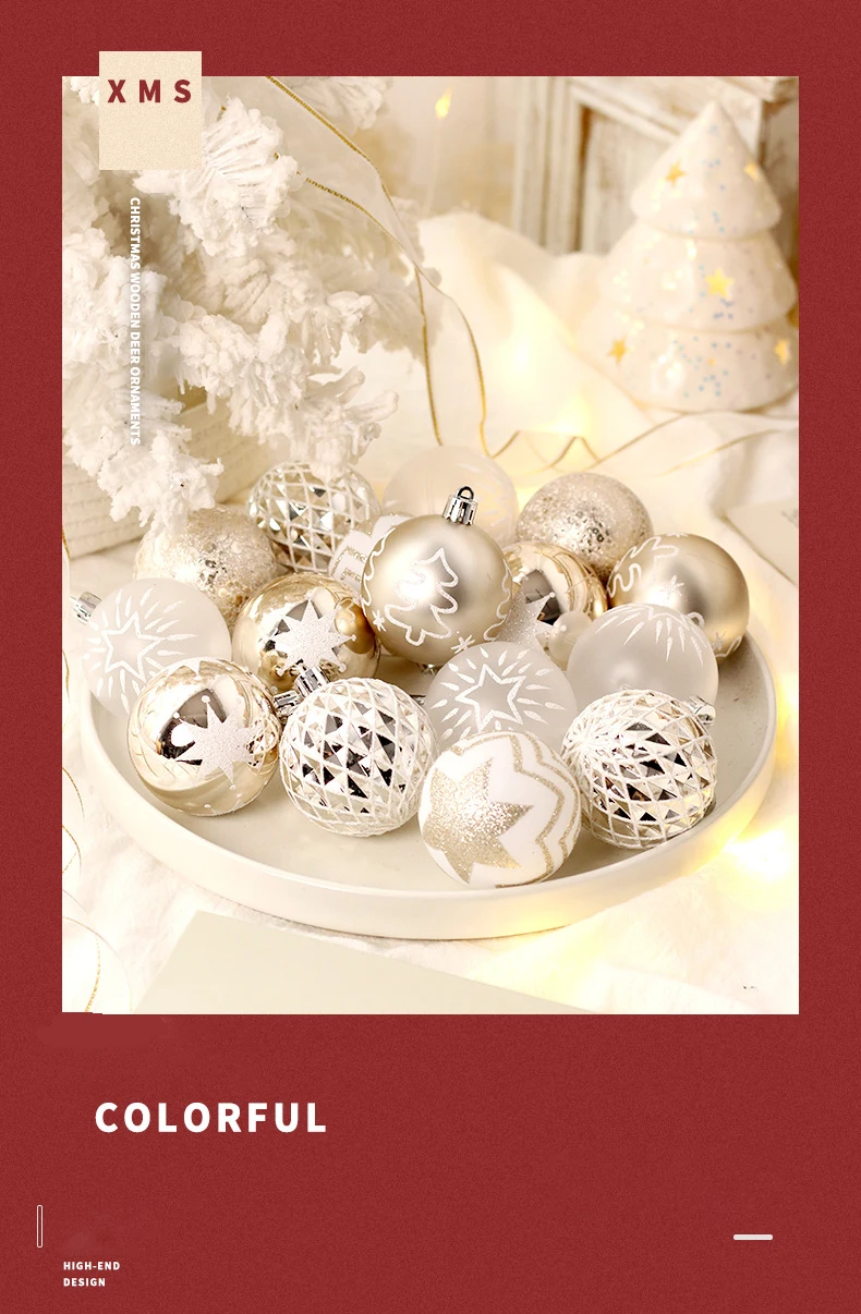 6CM Weihnachtskugeln Rot Grün Weiß ChampagnerBunte Festival Party Weihnachtsbaum Ornamente Weihnachtsdekorationen Home Party Dekor – Detail 4