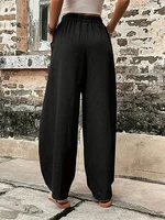 Plus Size Women's Cotton-Linen Harem Trousers Retro Loose-Fit Casual Trousers Elasticated Waistband Workwear Wide-Leg Trousers - Image 3