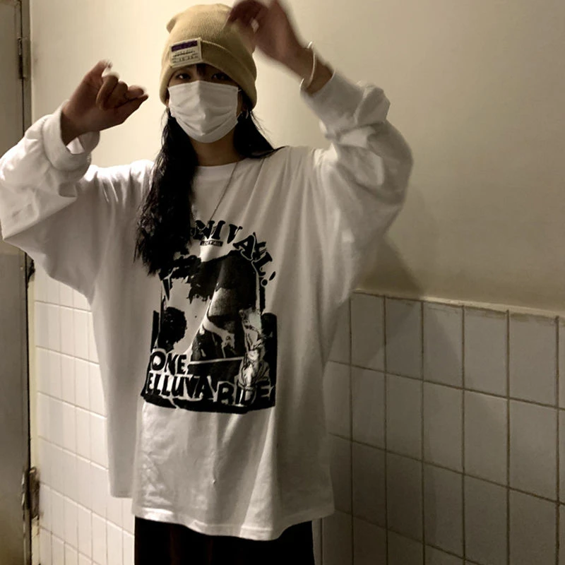 

DAYIFUN-Harajuku Футболки с длинным рукавом Женские винтажные эстетические футболки Готическая Базовая футболка корейские женские топы Осенняя уличная одежда Y2k
