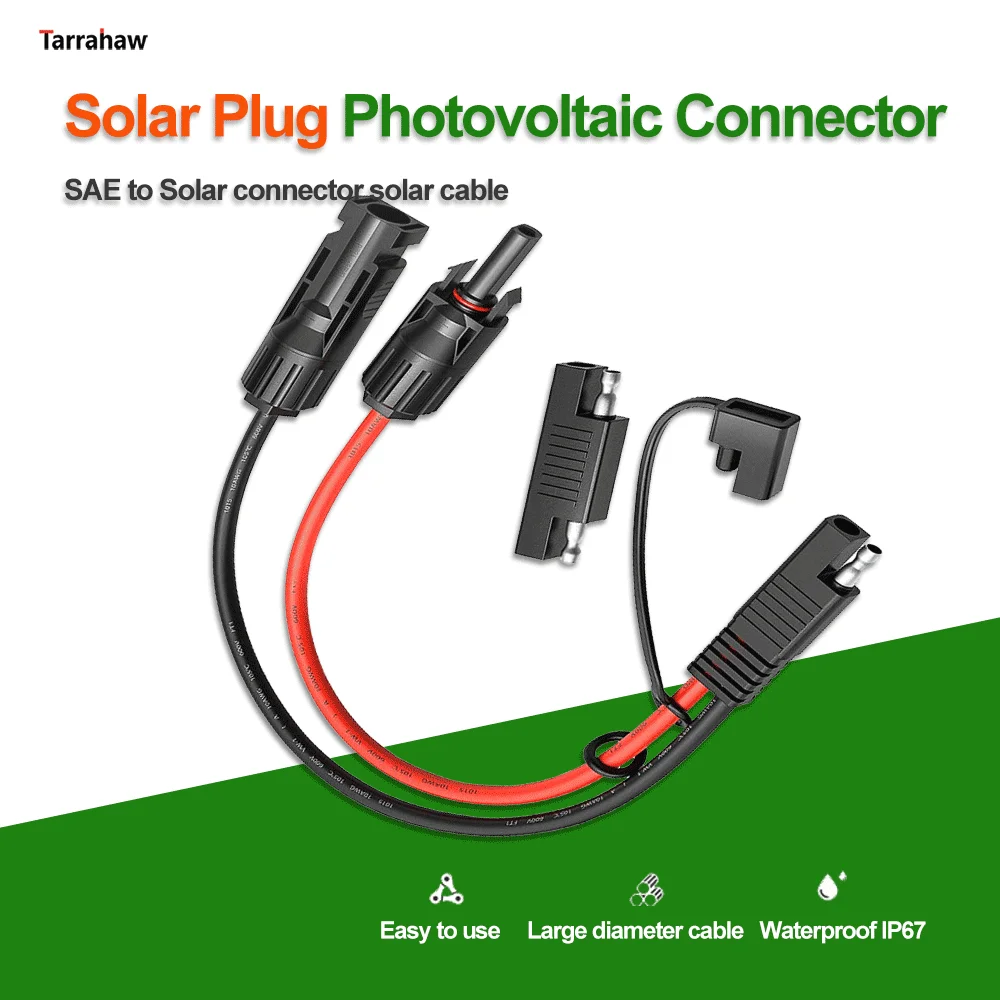 Solar Panel Connector Cable, Energy Storage Power Connector Solar Connector to Sae Plug 30A Photovoltaic Cable 10AWG Male or Female Vehicle Start Energy Storage Battery Waterproof Plug
