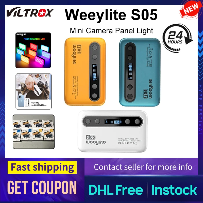 VILTROX Weeylite S05 미니 카메라 패널 라이트, 풀 컬러 RGB LED 비디오 라이트, 휴대폰 사진, 브이로그 비디오 라이트, 앱 제어