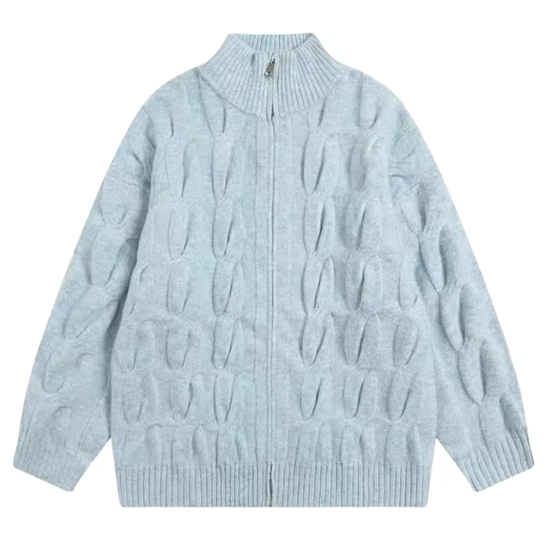 남성 종합 트레이닝 스웨트셔츠 아메리칸 레트로 고급 트위스트 지퍼 스웨터 겨울 남성 캐주얼 레이드백 니트 가디건