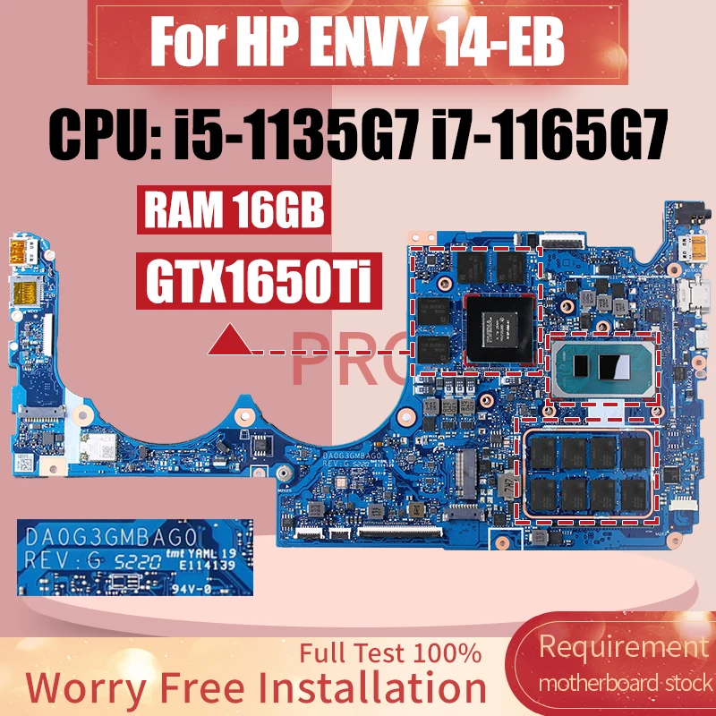 Материнская плата для ноутбука HP ENVY 14-EB DA0G3GMBAG0, i5-1135G7 GTX1650Ti ОЗУ 16 ГБ, Φ M30897-601