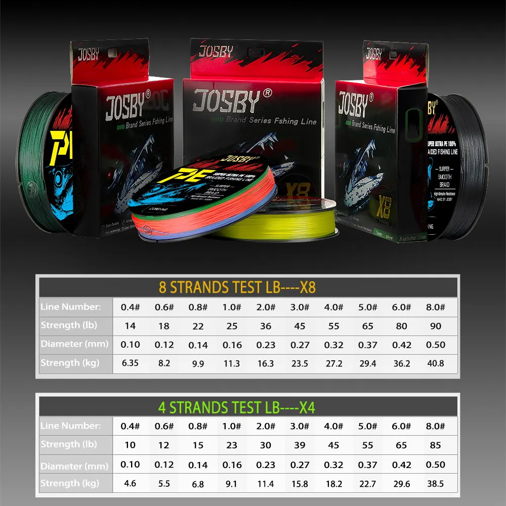 JOSBY 4/8 Strand 300m Japan Super Strong PE Braided Fishing Line 10lb 20lb 35lb 50lb 85lb Japan Floating Line 6