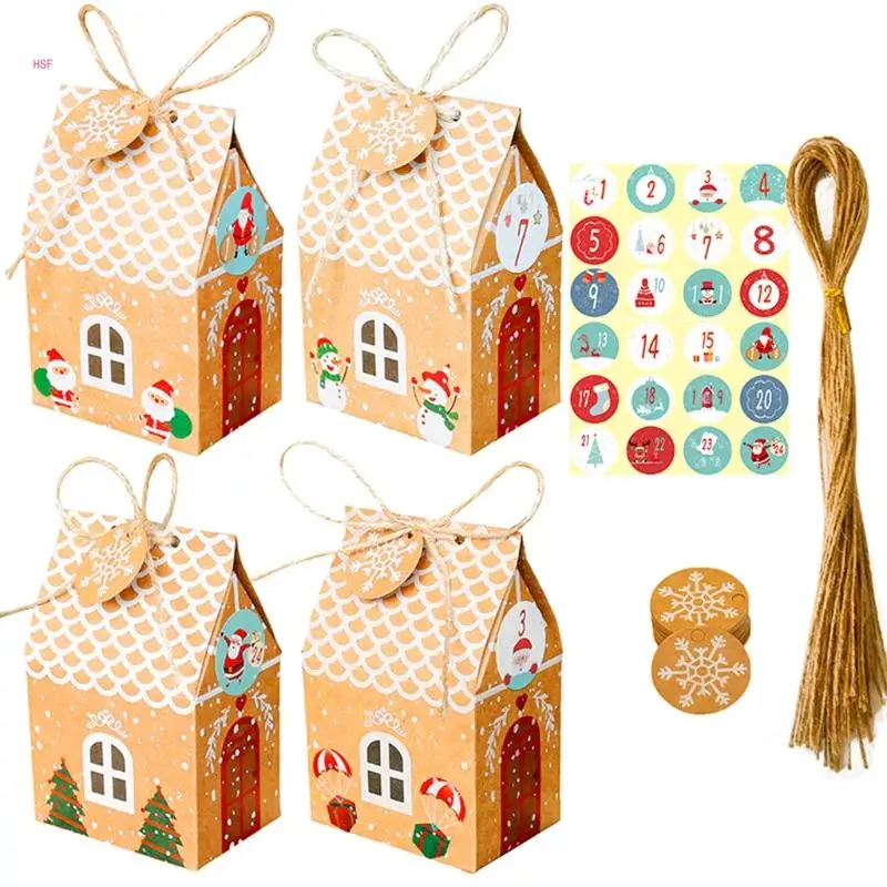 

DIY Christmas Advent Calendar Box 24 Sets Xmas House Kraft Paper Bag