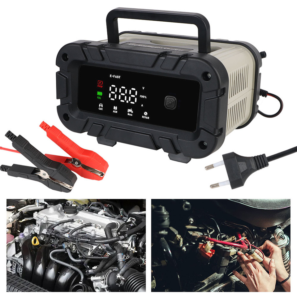 High Power For Motorcycle SUV Truck Smart Car Battery Charger LED Display Pulse Repair Battery Charging Multifunctional 12V 6A